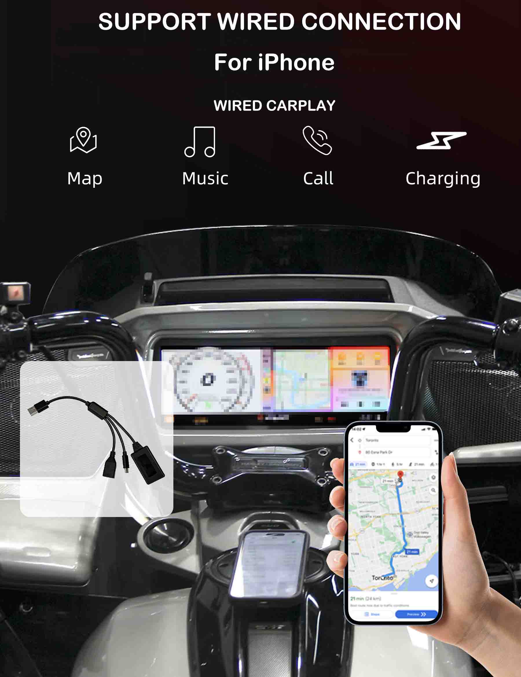 Motorcycle Wired Carplay Adapter for Harley Davidson, Honda Gold Wing, Indian, Support iPhone - Image 2