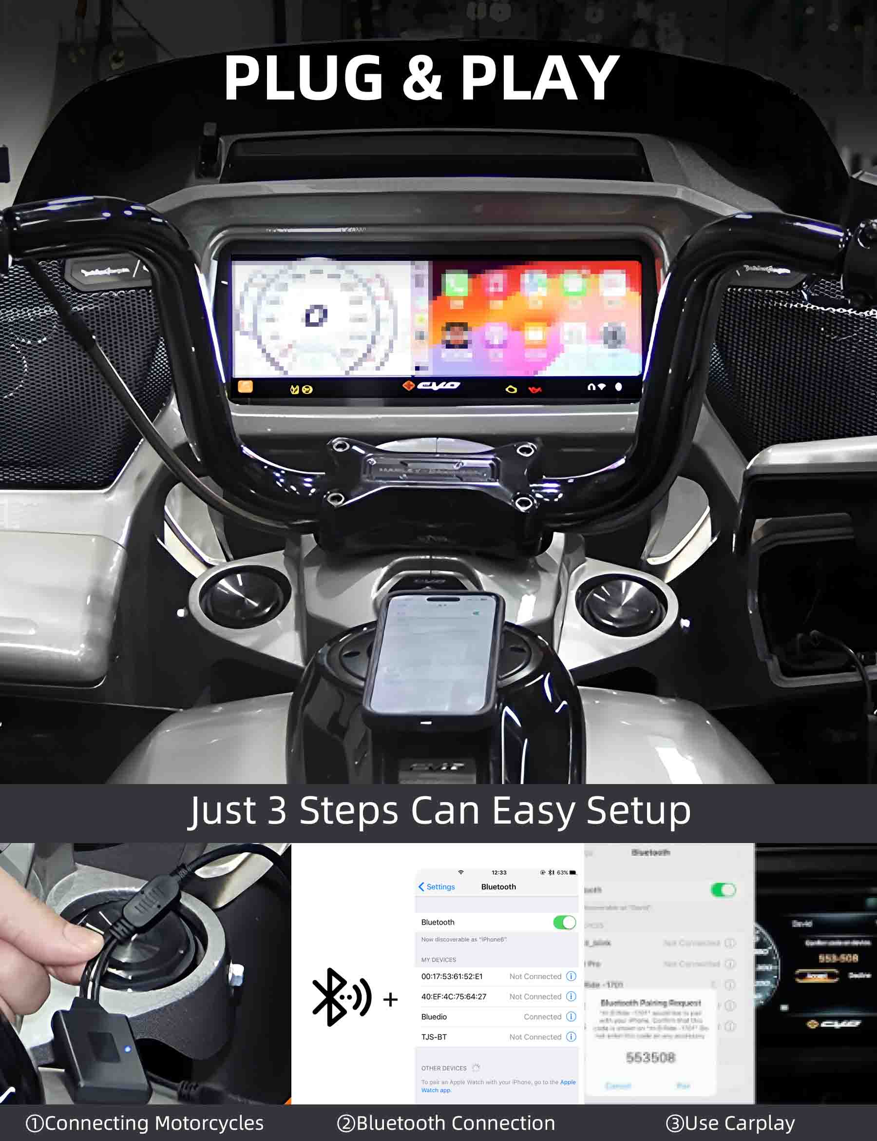 Motorcycle Wired Carplay Adapter for Harley Davidson, Honda Gold Wing, Indian, Support iPhone - Image 3