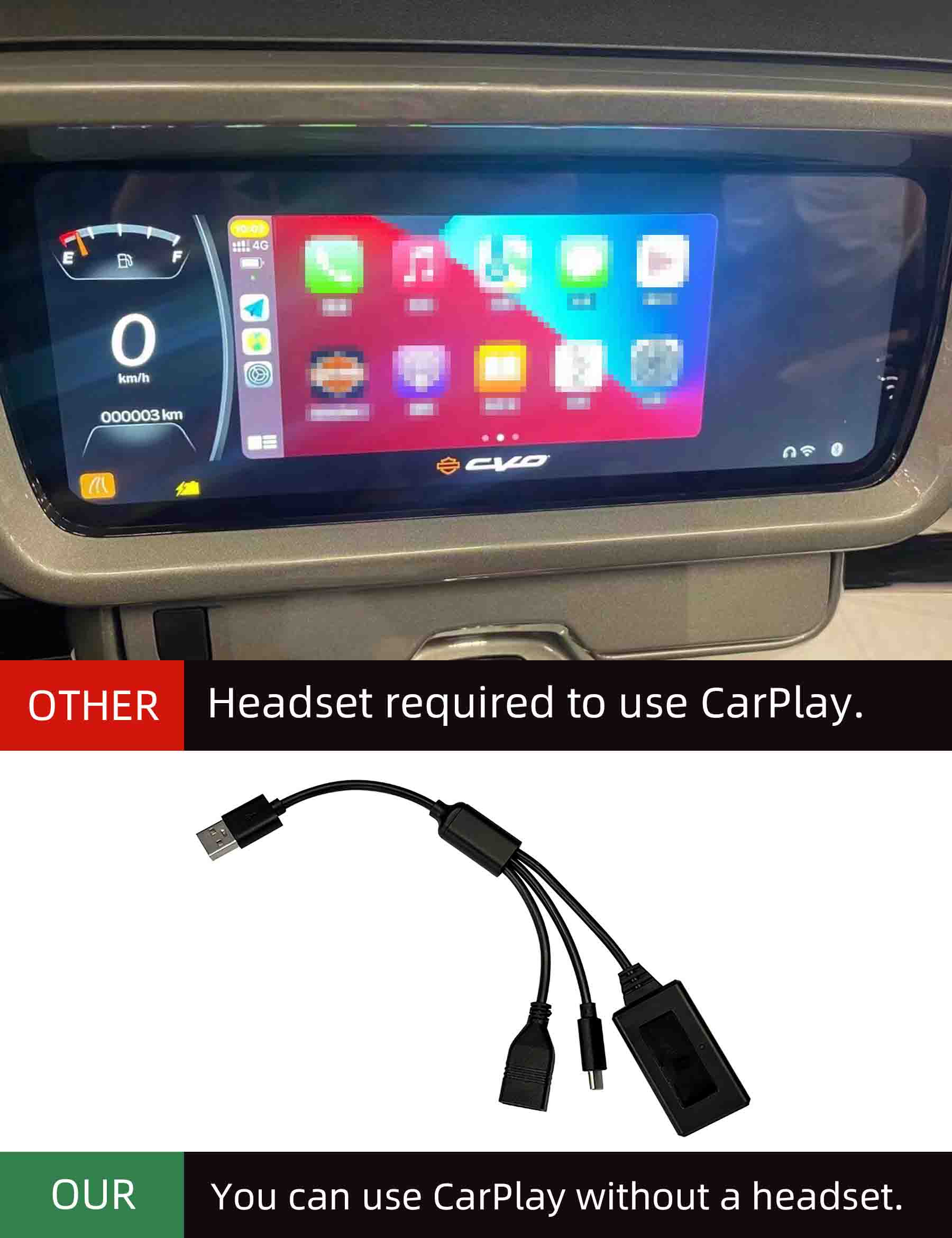 Motorcycle Wired Carplay Adapter for Harley Davidson, Honda Gold Wing, Indian, Support iPhone - Image 4