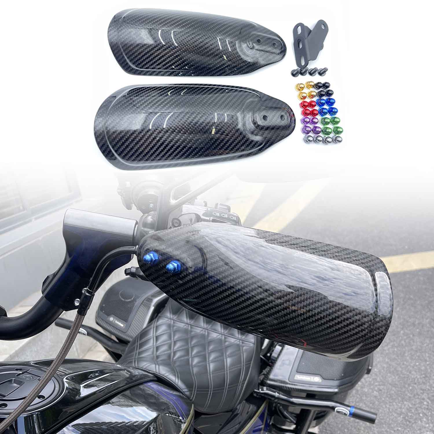 Carbon Fiber Handguards | Harley 2017-2023 Street Glide Road Glide Road King, 2024-after 117 Street Glide/Road Glide, 121CVO/ 121ST, 2018-2024 Softail