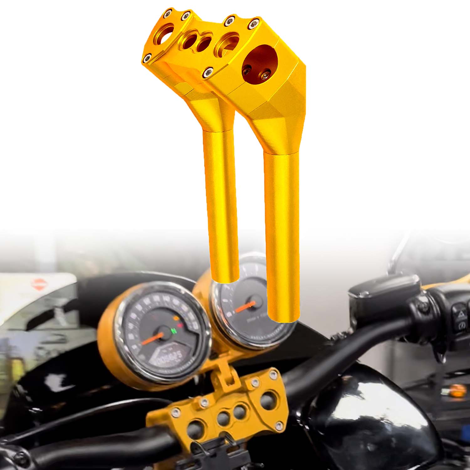 T-Bar Handlebar Risers | 10"/12" Height, 1.25"/1.5" Handlebar Clamp Diameter, 1.5" Pullback Risers | 2018-after Harley Softail Models