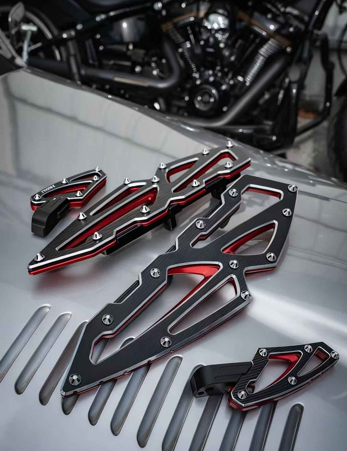 Front and Rear Foot Pegs Kits | Anti-Slip | Aluminum | Harley Davidson 2000-2025 Softail, 1999-2025 Touring - Image 9