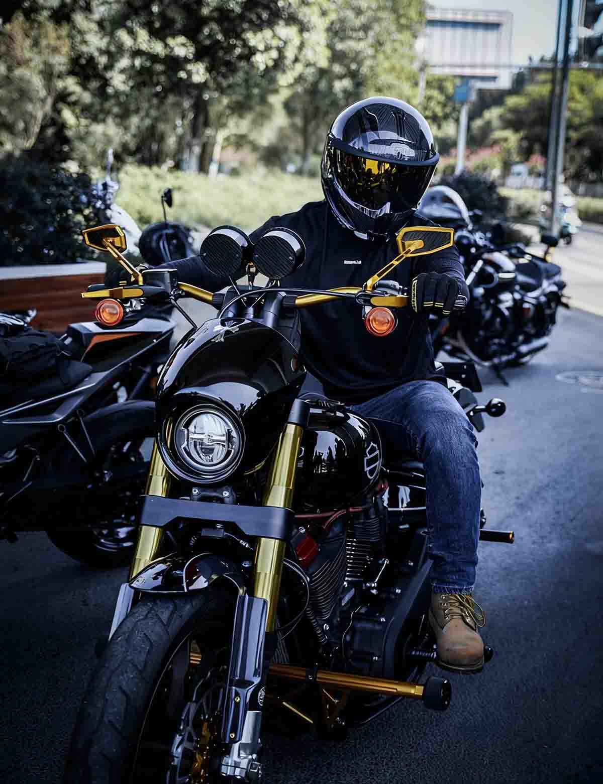 Motorcycle Rear View Mirror Carbon Fiber | Aluminum |120° Adjustable Lightweight | Harley Davidson Universal Model - Image 2