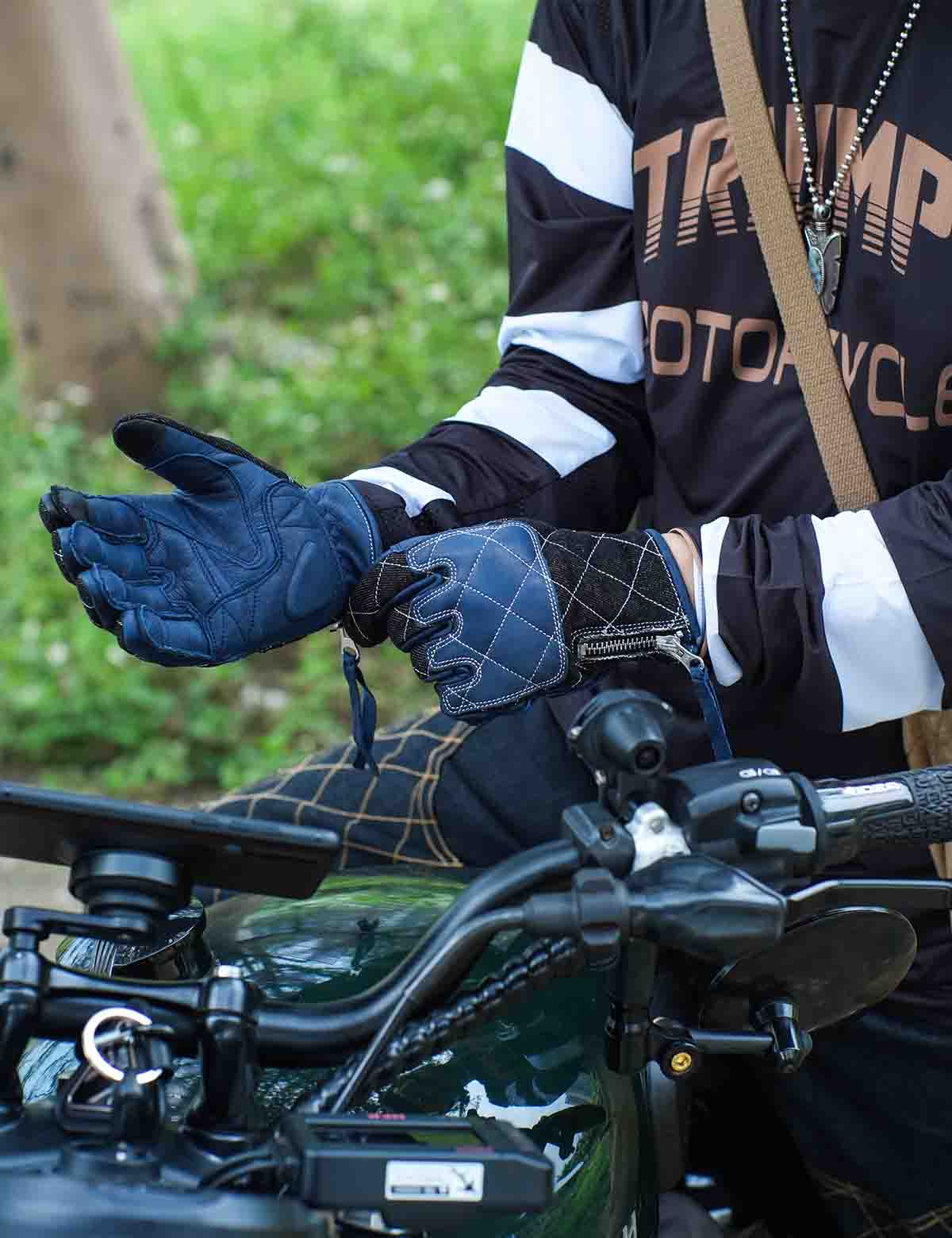 Retro Denim Style Deerskin Motorcycle Gloves | Touchscreen Shockproof for Men Women - Image 2