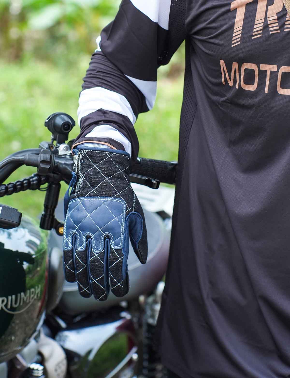Retro Denim Style Deerskin Motorcycle Gloves | Touchscreen Shockproof for Men Women - Image 5