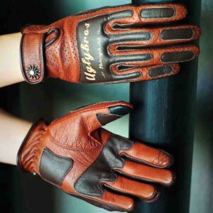 100% Sheepskin Waterproof Motorcycle Gloves | Retro Button Closure Shockproof