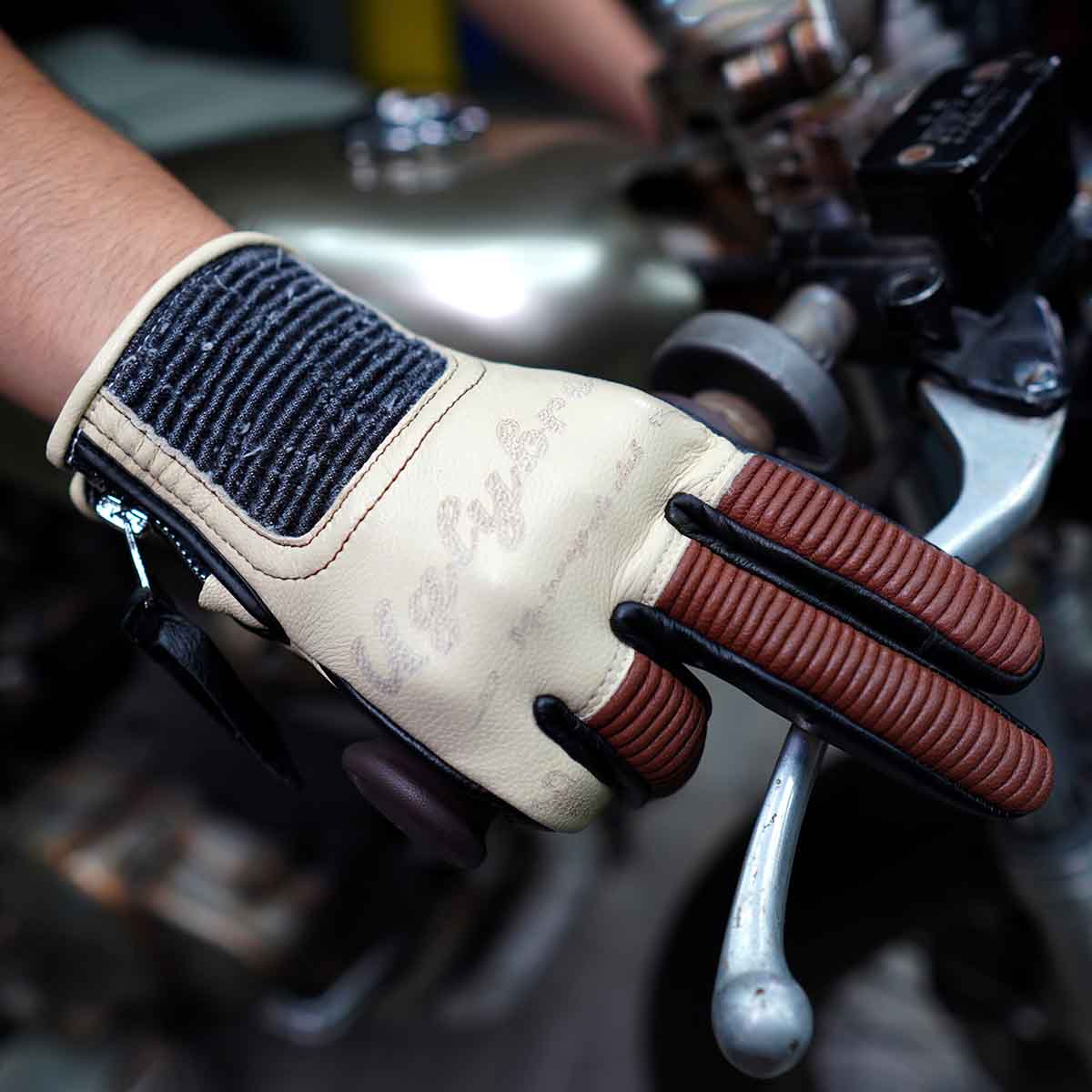 Spring Fall Goatskin Motorcycle Gloves | Hard Knuckles YKK Zipper Touchscreen - Image 4