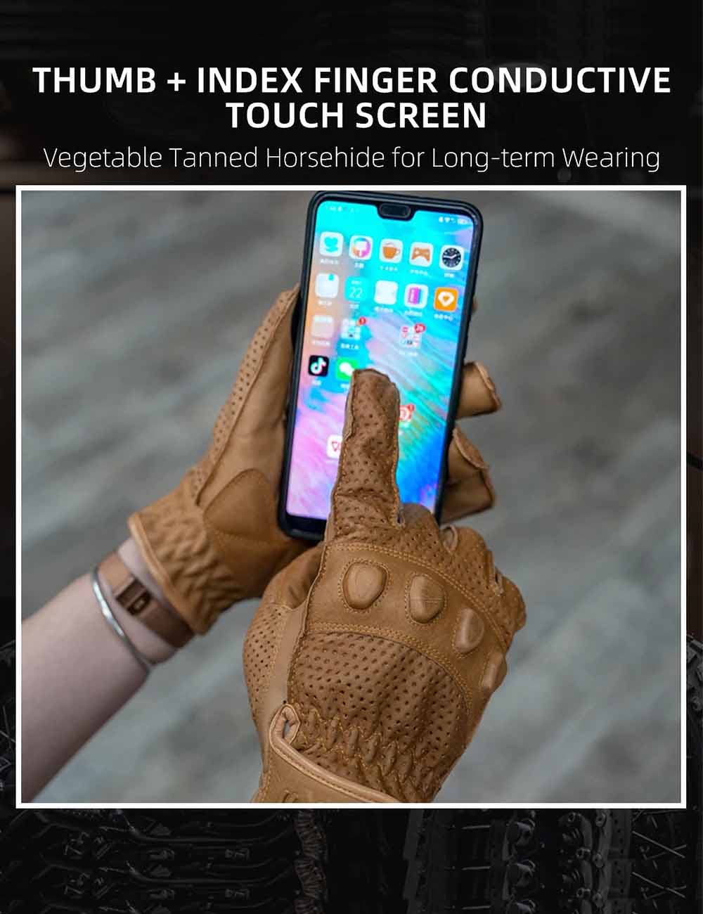 Retro Horsehide Motorcycle Gloves | Breathable Touchscreen Hard Knuckles for Spring Autumn - Image 5