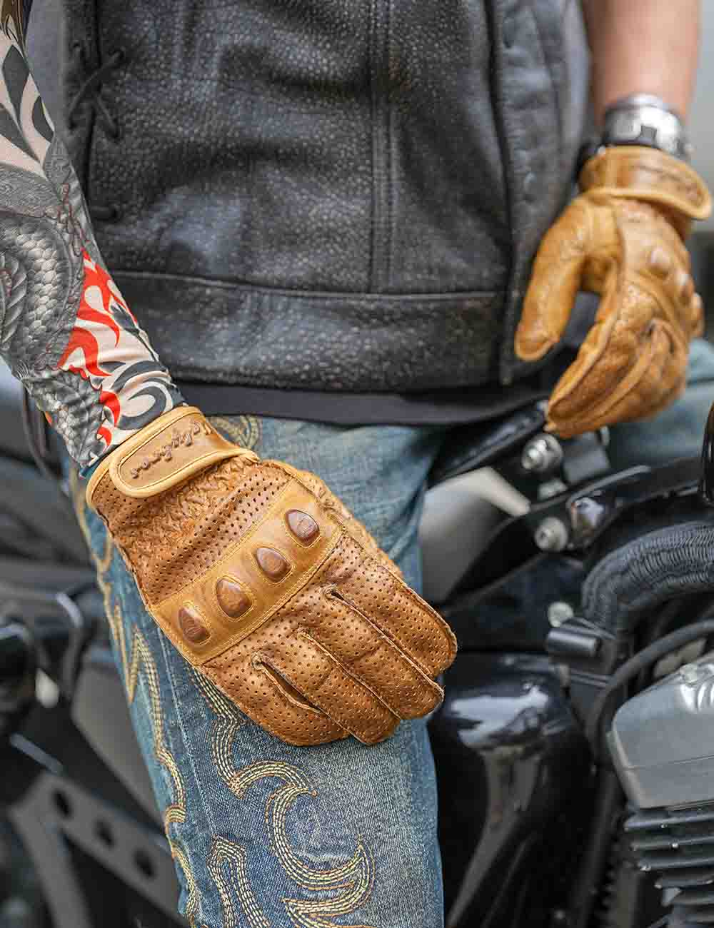 Retro Horsehide Motorcycle Gloves | Breathable Touchscreen Hard Knuckles for Spring Autumn - Image 10