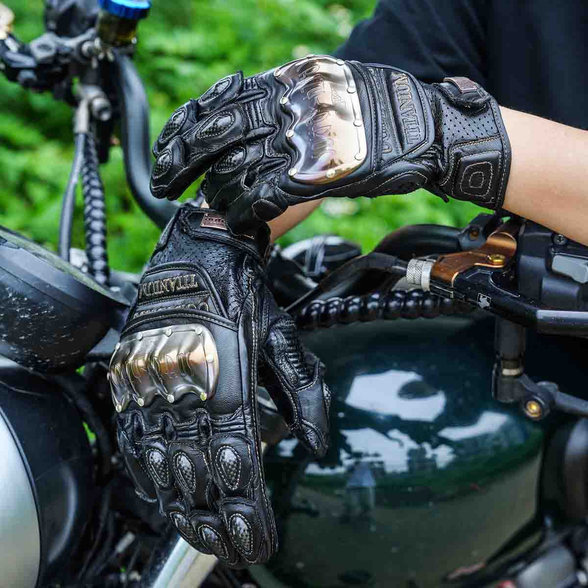 Retro Leather Motorcycle Gloves | Warm Waterproof Windproof Shockproof Touchscreen Hard Knuckles