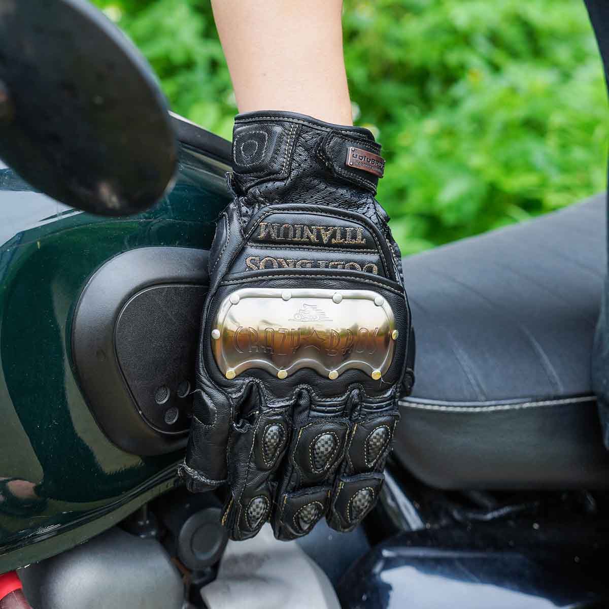 Retro Leather Motorcycle Gloves | Warm Waterproof Windproof Shockproof Touchscreen Hard Knuckles - Image 2