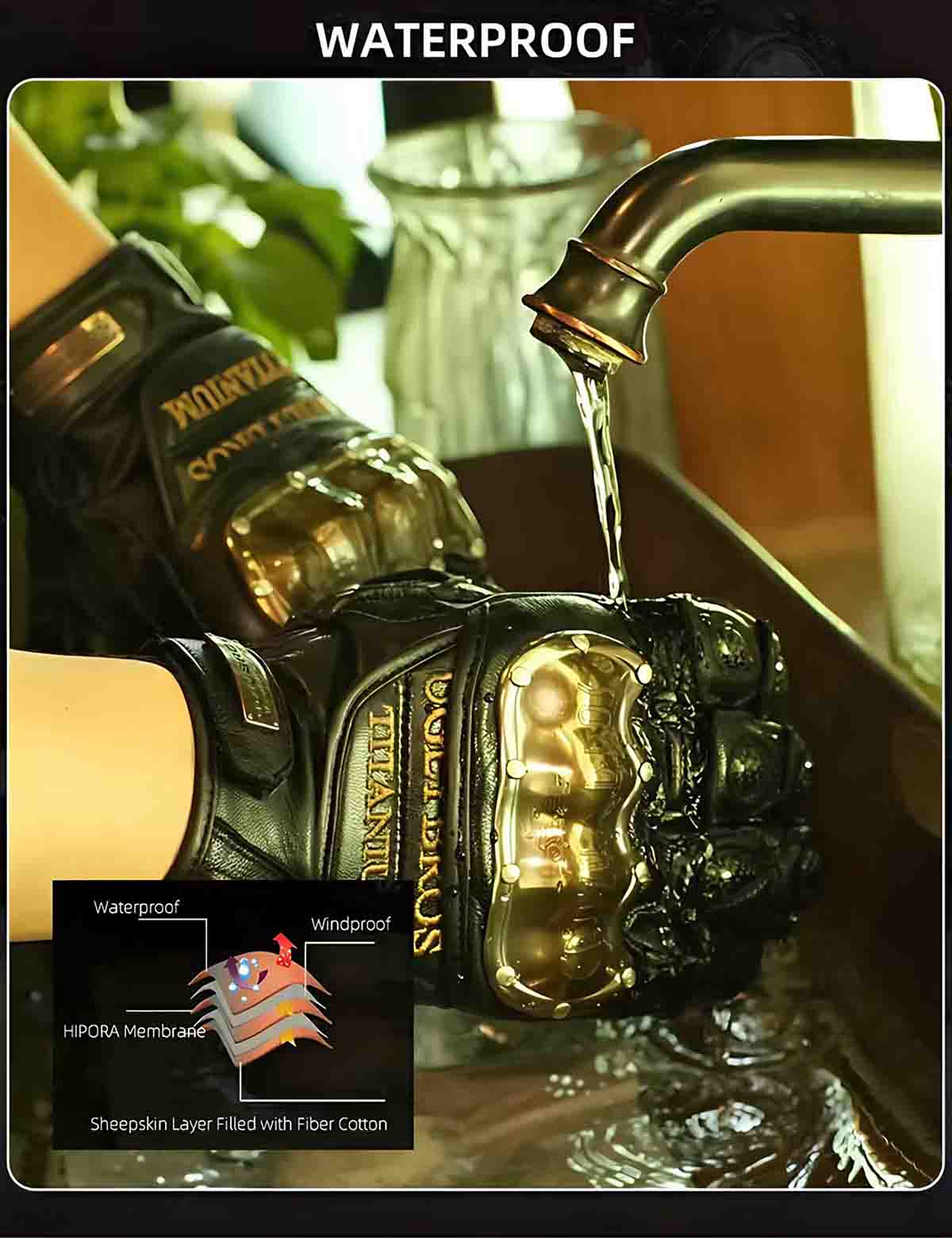 Retro Leather Motorcycle Gloves | Warm Waterproof Windproof Shockproof Touchscreen Hard Knuckles - Image 4