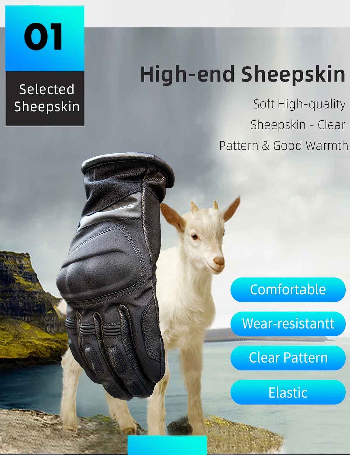 Winter Waterproof Sheepskin Motorcycle Gloves | Windproof Warm Touchscreen - Image 8